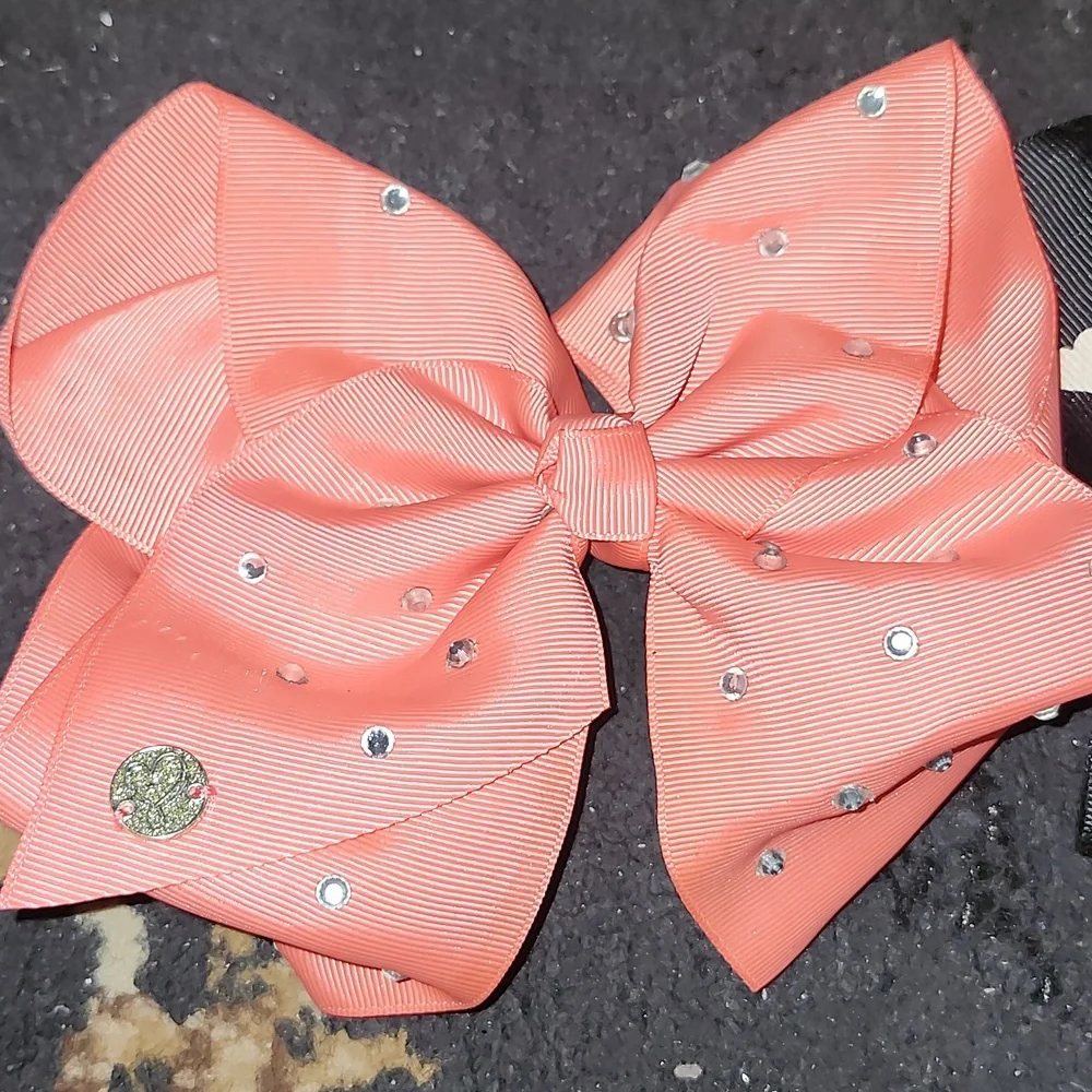 🎀JoJo Siwa Large Decorative Hair Bows – Coral w/rhinestones & Black Heart Print